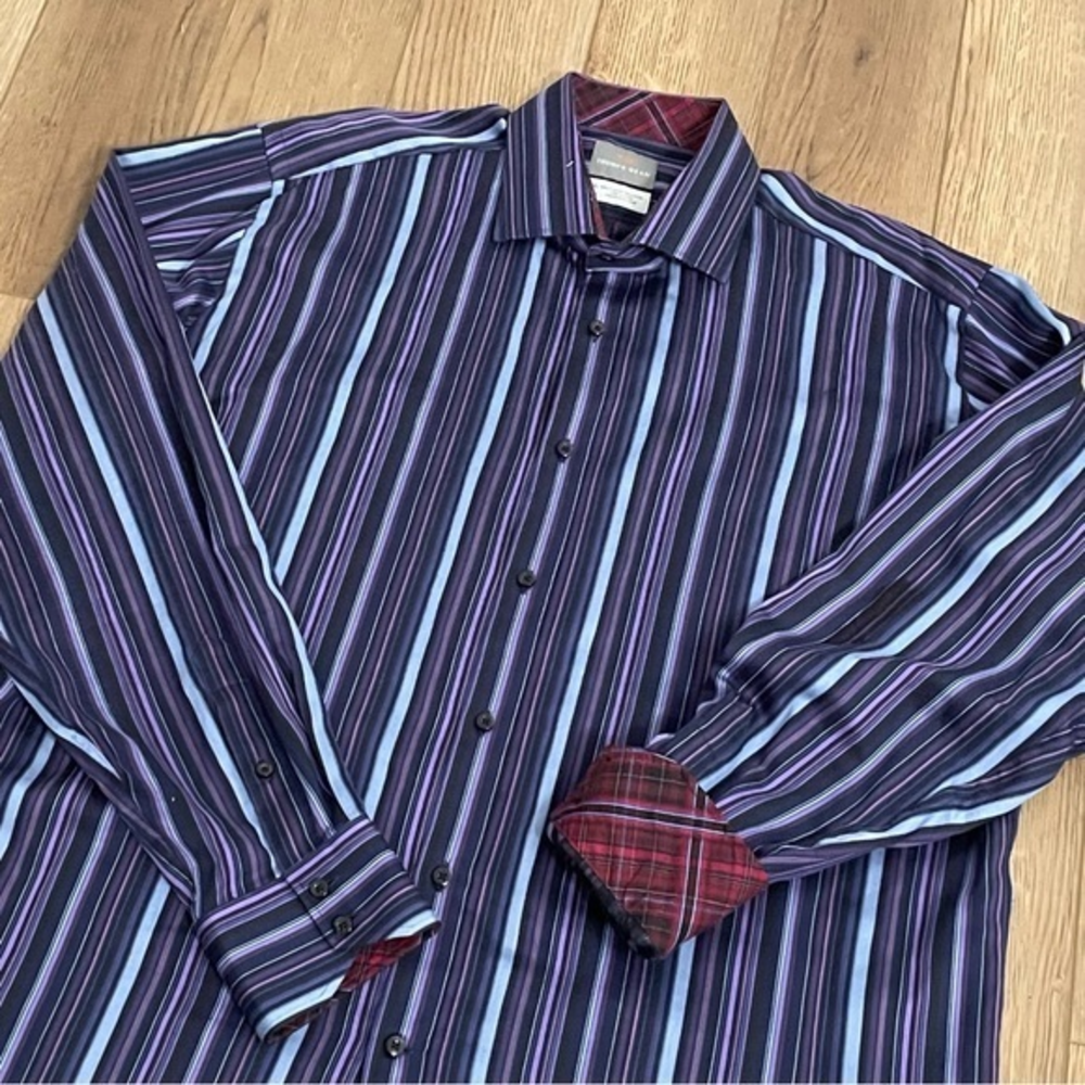 Thomas Dean Shirt‎ Mens XL Purple Stripe Long Sleeve